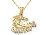 10K Yellow Gold Aquarius Charm Astrology Zodiac Pendant Necklace with Chain